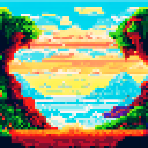 Sharp seashells jut out from frothy ocean waves, bubbles bursting in the chaos, framed by a stunning pixel art game ability icon against a breathtaking landscape background in sRGB color
