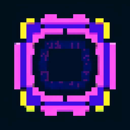 blueberry art frame, purple, pixelated fruits in vibrant colors, void inside, dark background, sRGB