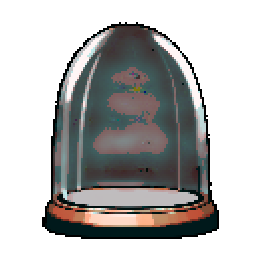 I want a rounded transparent glass half-dome with copper trim and copper rivets around the bottom edge. I want this object usable an asset in a videogame, meaning only one object per image, outlined with a strong black stroke.