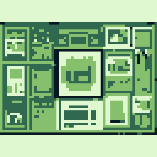 pixel art display board with vibrant posters, retro articles, nostalgic awards, and colorful papers, showcasing a mesmerizing blend of 8-bit graphics sprites