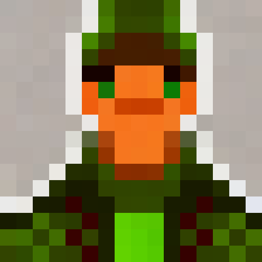 Green and brown pixelated archer, in a close-up portrait, with a game icon style, showcasing their bow and arrow.