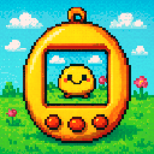 tamagotchi, cute, digital pet, colorful, pixelated, playful, interactive, virtual world, sRGB, pixel art