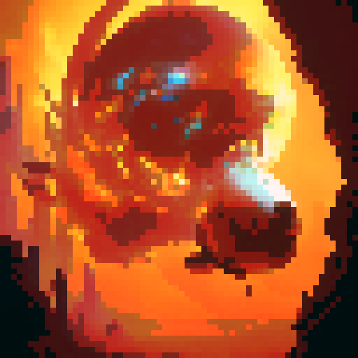 A floating skull in a ball of flames