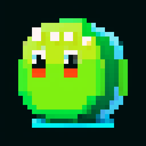 basic small slime, vibrant colors, 8-bit aesthetic, smooth curves, glossy texture, shiny surface, retro video game vibes, limited color palette, low resolution, blocky pixels, glowing highlights, pixelated shading, nostalgic art style