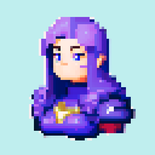 strong, busty, pixelated tavernkeeper woman portrait with non-vibrant colors, emphasized facial features
