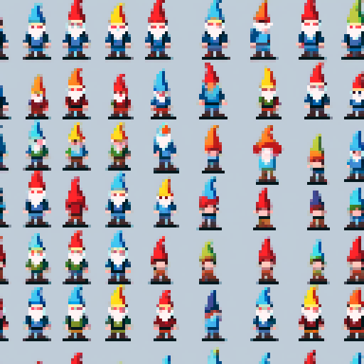 9 gnome sprites. modern crosstitch style