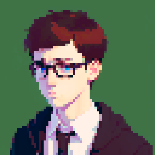 portrait, sprite art, young man, sad, narrow eyes, nerd, muted colors, depressed, city dweller