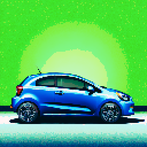 Photorealistic, centered Kia Rio in a three quarter view, right wheel in front, clean background, pixel art style with sRGB colors