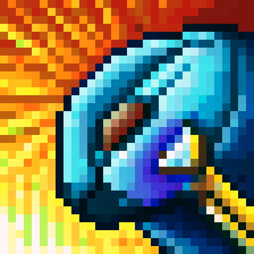 UFO, vibrant blues, deep purples, bright whites, game icon, 32x32 pixel art, sRGB, skill art, close up, portrait