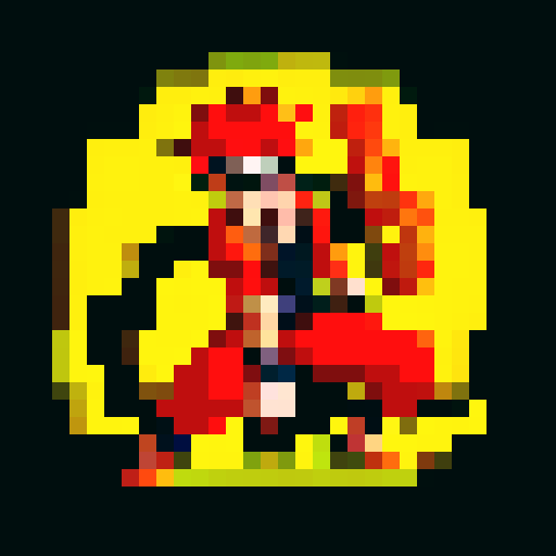 Naruto Kurama, fierce and determined, rendered in vibrant pixel art with a captivating sRGB color palette