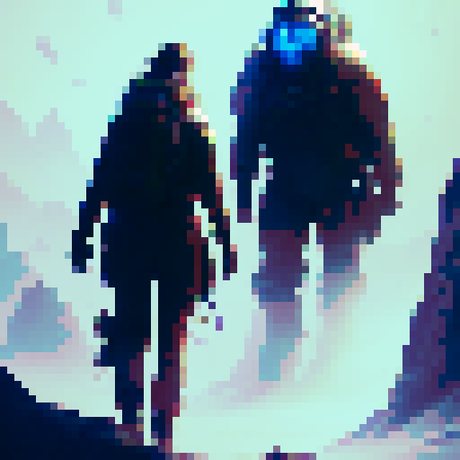 Man and woman climbing up a mountain