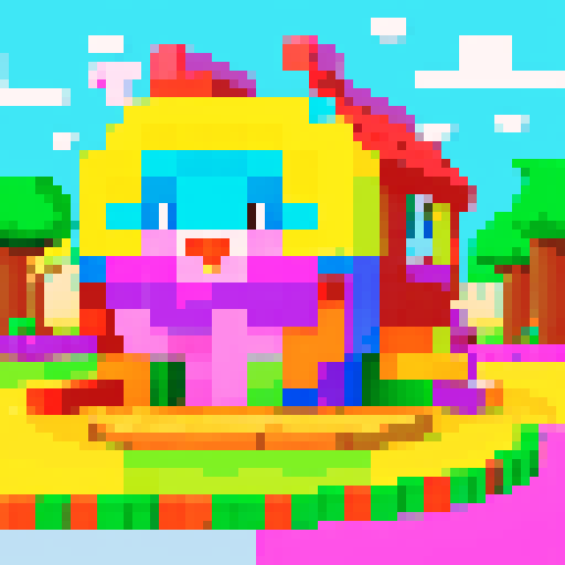 Paula's vibrant, pixelated world, bursting with colors and shapes, invites viewers to explore her whimsical sRGB playground
