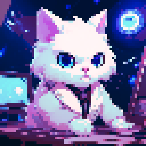 A sci fi cute white cat with blue eyes. Anime Character