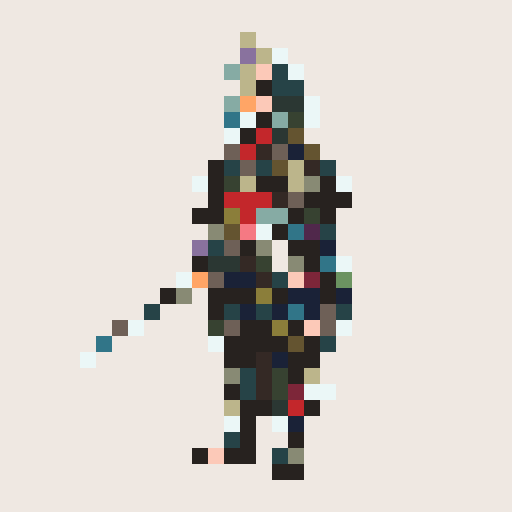 historically accurate muromachi samurai in traditional armor, roguelike rpg full-body sprite