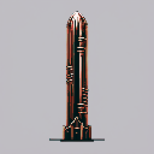 I want a tall vertical copper structure reminiscent of a organ pipe. It should have strange mechanical details that could interlock with each other. I also want this object usable as an asset in a videogame, meaning only one object per image, outlined with a strong black stroke, on a solid-color background.