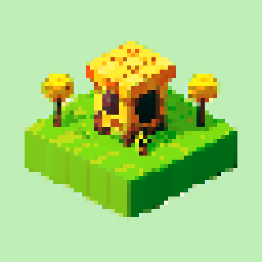 isometric grass tile with a beehive on