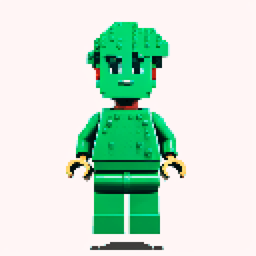 lego pixel, vibrant colors, blocky shapes, small plastic bricks, isometric perspective, retro video game, low resolution, 8-bit graphics, sharp edges, square grid, limited color palette, nostalgic feel, brick-built characters, iconic lego logo, digital recreation, detailed textures, crisp lines, simplified forms, nostalgic gaming vibes rainbow color body 