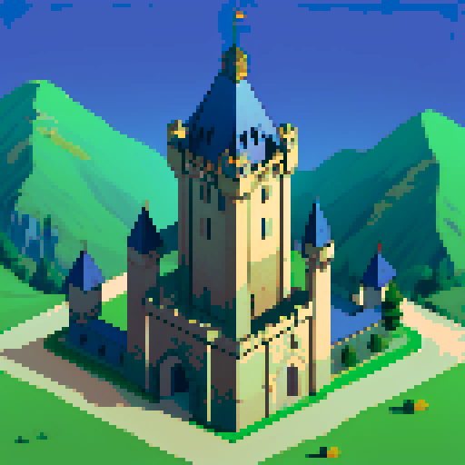 isometric, tower of mages, building in castle, medieval