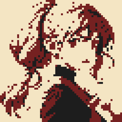 cute character with light hair, dark hair tips in pixel art style, sRGB