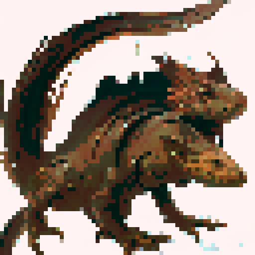lizard monster with brown scales and sharp teeth, crawling on the ground, rpg enemy, full body portrait