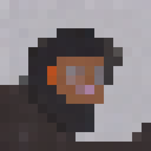 Bright, vibrant hues collide in a miniature 16x16 pixel portrait of a kaleidoscopic figure bursting with energy and life.