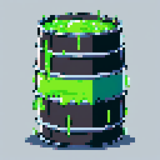 oil barrel full of sentient green transparent slime. on a solid color background so I can easily remove the background
