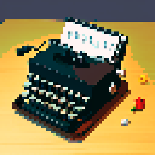 pixel art, sRGB, backside view, typewriter, basic wooden table, 4 legged