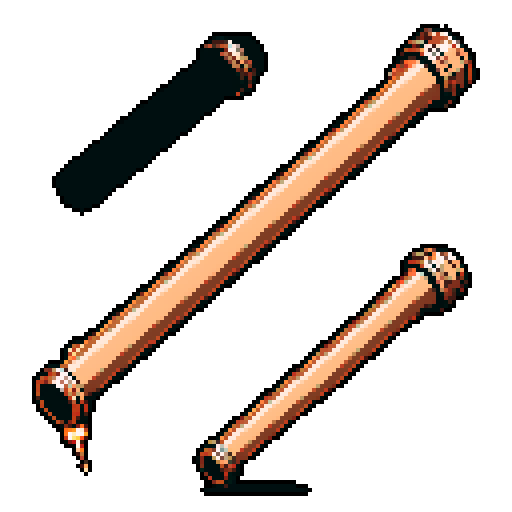 I want a tall vertical copper pipe that looks like a cannon barrel. I want this object usable an asset in a videogame, meaning only one object per image, outlined with a strong black stroke, on a solid-color background.