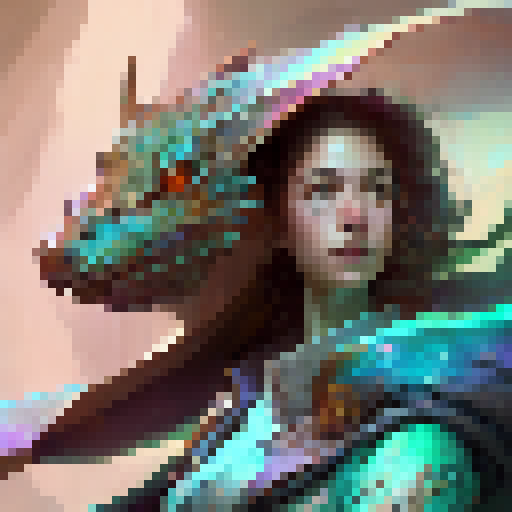 Rainbow-hued dragons soar over a sprawling, enchanted forest while a fierce sorceress commands the storms with her lightning staff in this stunning concept art.