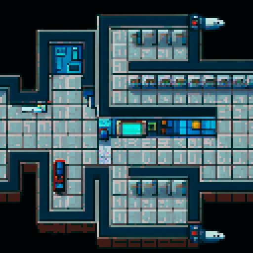 Spaceship interior in top-down art style
