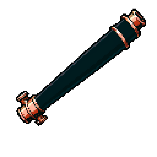 I want a tall vertical copper pipe that looks like a cannon barrel. I want this object usable an asset in a videogame, meaning only one object per image, outlined with a strong black stroke, on a solid-color background.