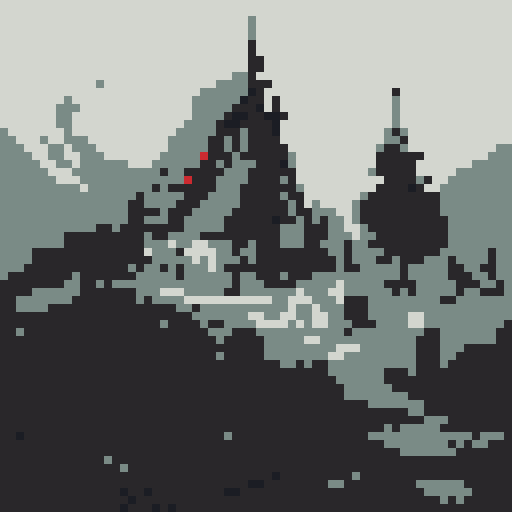 a dark castle atop a mountain 
