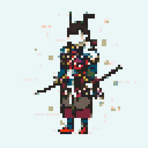 historically accurate muromachi samurai in traditional armor, roguelike rpg full-body sprite