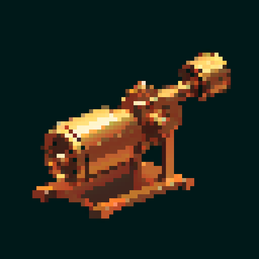 I want a copper rotary machine gun viewed head on from the right side. I want this object usable an asset in a videogame, meaning only one object per image, outlined with a strong black stroke, on a solid-color background.
