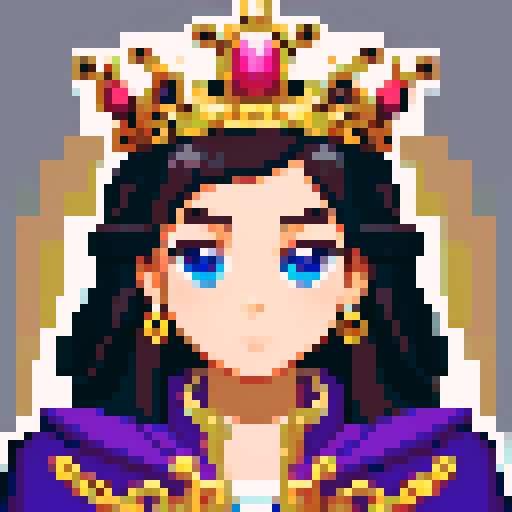 prince, regal, crown, majestic, sharp features, solver accents, royal robe, intricate embroidery, game icon, 32x32 pixel art, sRGB, skill art, close up, portrait