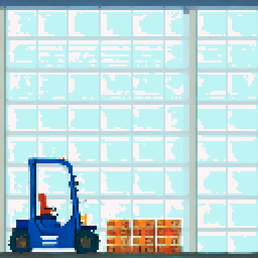 Factory storage facility with shelves of boxes And forklift