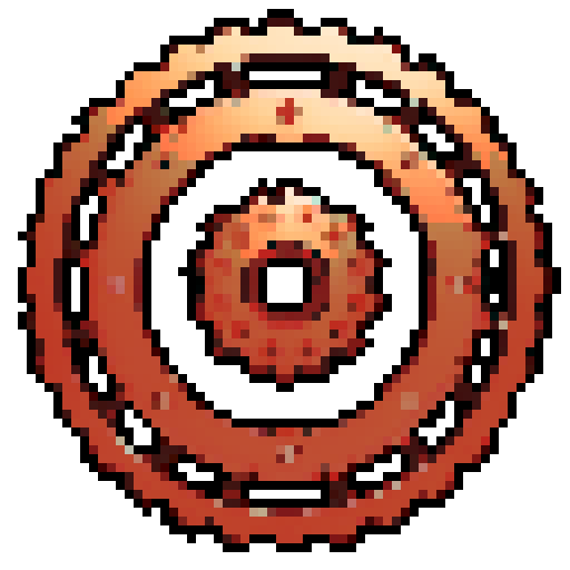 copper helical worm gear arranged vertically in the pixel frame. Usable as an asset (clear, thick lines and a white background)