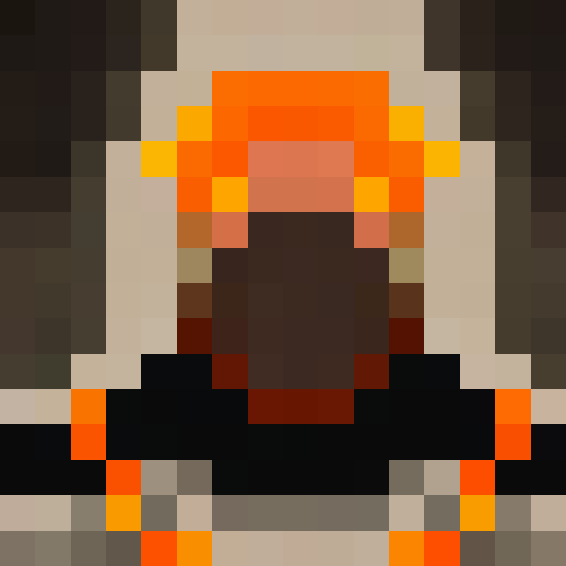 flaming red and orange hues, pixelated flame flickering, 16x16 game icon, close up of a fiery portrait