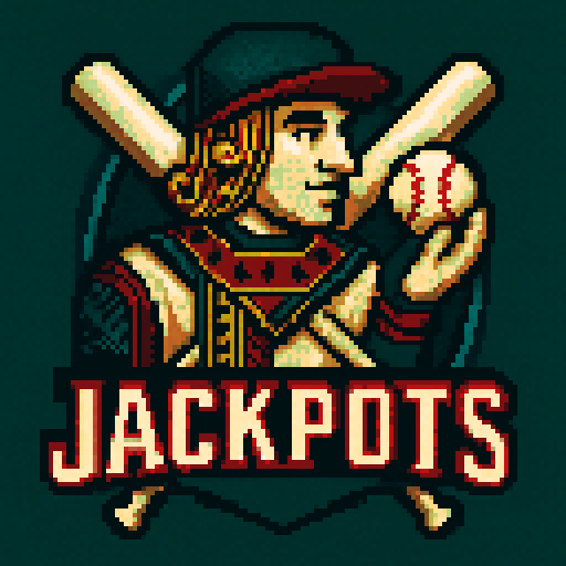 Pixel art of a fictional baseball team called the Jackpots. Use the Jack from a deck of playing cards. dark green, red and off white, sharp outlines, and soft pixel shading. The logo design mimics 80s MLB logos. Use a vibrant Sega Genesis 16-bit style with selective dithering, geometric forms, and nostalgic retro charm. Avoid modern gradients—keep it pure pixel art.