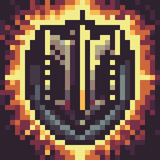knight in armor, sword and shield, oblique side view, golden "V" embossed shield, brown hair, no helmet, game icon, 32x32 pixel art, sRGB, skill art
