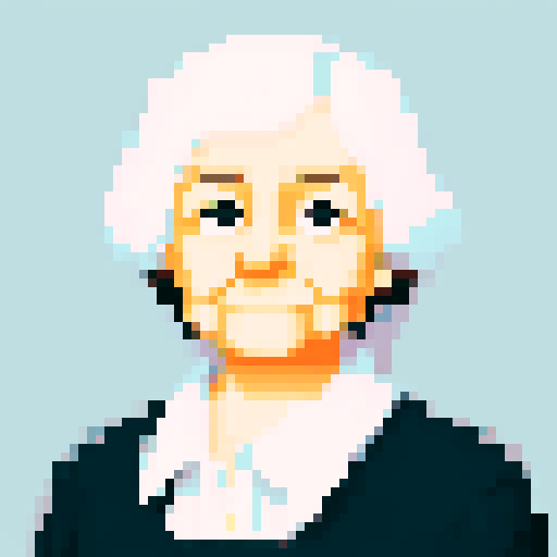 portrait of an old woman, no facial har, white button down shirt and black hair on his head