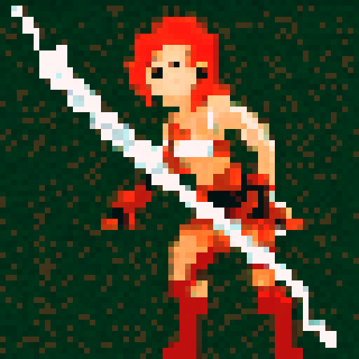 archer drawing back bowstring, fiery arrows, forest backdrop, determined expression, leather armor, pixelated feathers on arrow fletchings.