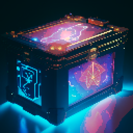lootbox, outerspace, the heavens, sei network symbol, pixel art, sRGB, glowing celestial treasure chest