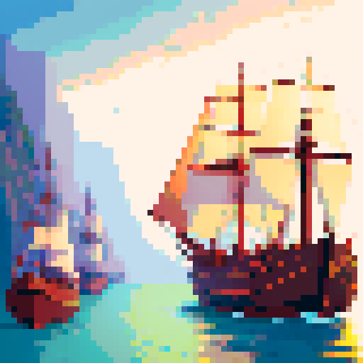 workers, bustling, loading, sailing ship, busy harbour, 16th century, pixel art, rainy day, sRGB
