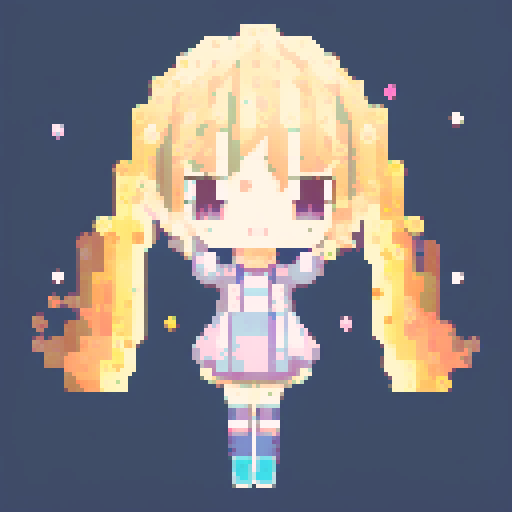 anime girl, pixel art, waving, 54x54 canvas, vibrant colors, big sparkling eyes, kawaii expression, flowing hair, cute outfit, detailed shading, delicate pixel work, motion lines, cheerful smile