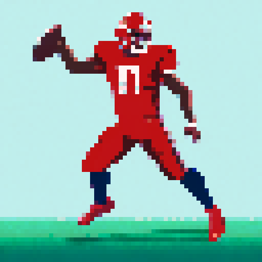 Tecmo Bowl player stats screen, football player stats, two bio pics, vibrant colors, retro pixel art, sRGB