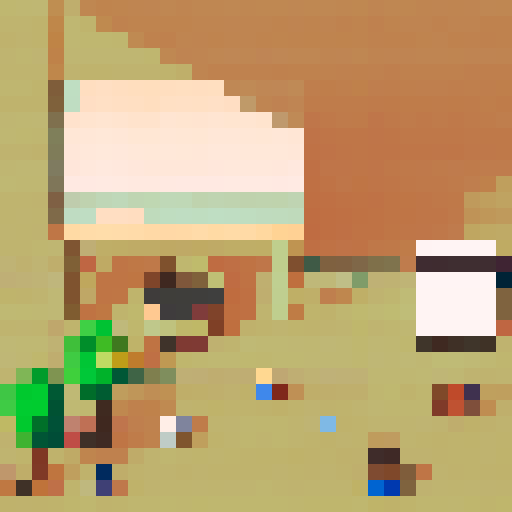 Clean, polished, top-down 2D pixel art sprite of a modern, minimalist shared desk viewed directly from above, featuring a light wood tabletop with clean, rounded edges and a warm, natural finish, complemented by a subtle central cable management groove and minimal inlaid design elements, all rendered in simple pixel highlights and shading, with a minimalist frame and legs made of light wood, following the Japandi/Scandinavian art style