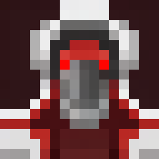 A  person with skull mask wearing red suit. 