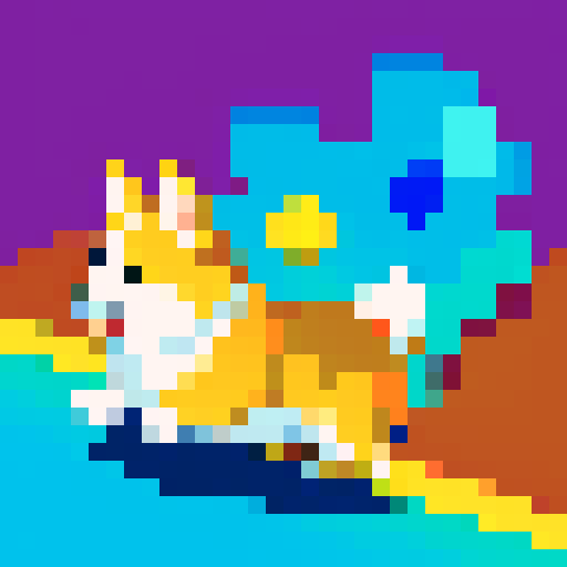 corgi running profile, vibrant colors, retro video game style, pixelated fur, dynamic motion, pixel art, sRGB