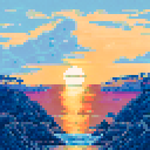 A sunrise at the beach, capturing the moment with part of the sun still below the horizon and the ocean calm. There are large rocks in the water and palm trees on the beach.